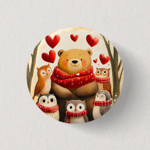 Cozy Woodland Bear Owl Family Winter Love 3 Cm Round Badge