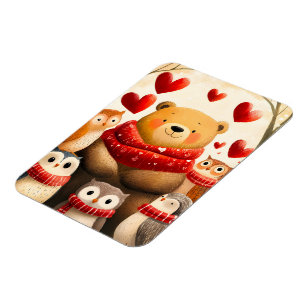Cozy Woodland Bear Owl Family Winter Love Magnet