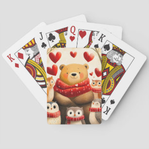 Cozy Woodland Bear Owl Family Winter Love Playing Cards