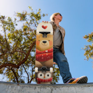 Cozy Woodland Bear Owl Family Winter Love Skateboard