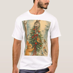 Cozy woodland bunny Christmas cute winter festive T-Shirt
