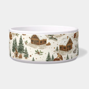 Cozy Woodland Cabin Dog Bowl – Deer, Foxes & Pines