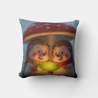 Cozy Woodland Hedgehog Fantasy Throw Pillow