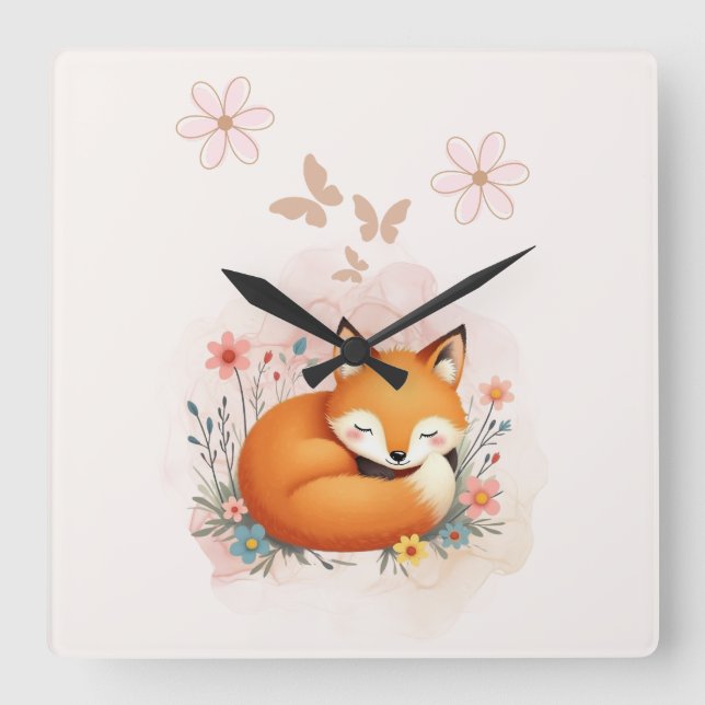 Cozy Woodland Nursery Square Wall Clock (Front)