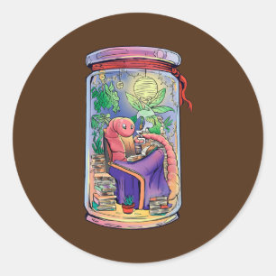Cozy Worm Reading Books Jar Home Chill  Classic Round Sticker
