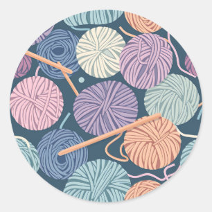 Cozy Yarn Balls and Knitting Needles Seamless Classic Round Sticker