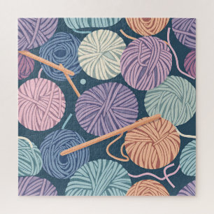 Cozy Yarn Balls and Knitting Needles Seamless Jigsaw Puzzle
