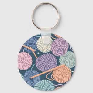 Cozy Yarn Balls and Knitting Needles Seamless Key Ring