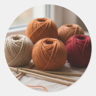 Cozy Yarn Balls Knitting Autumn Tones Classic Round Sticker