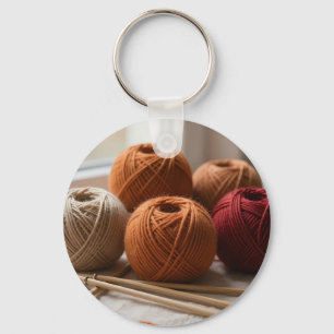 Cozy Yarn Balls Knitting Autumn Tones Key Ring
