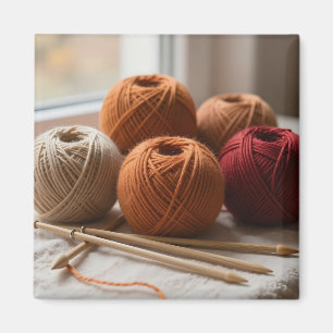 Cozy Yarn Balls Knitting Autumn Tones Magnet
