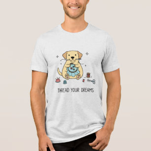 Cozy Yellow Labrador Dog Embroidery Cute Crafting  Tri-Blend Shirt
