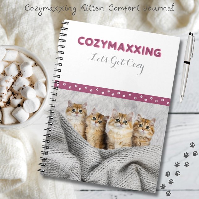 Cozymaxxing Kitten Comfort Journal Pink & Grey (Embrace the ultimate level of comfort and cuteness with the Cozymaxxing Kitten Comfort Journal. )