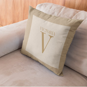 Cozzy Light Beige Linen With Tan Monogram Cushion