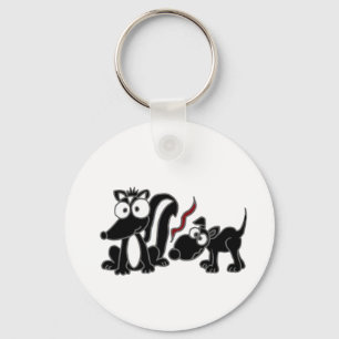 CP- Dog Sniffing Skunk Butt Cartoon Key Ring