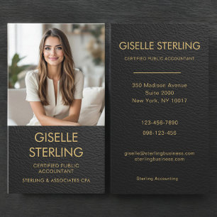 CPA Accountant Black Gold Photo Faux Leather Business Card
