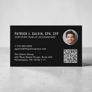 CPA Accountant QR Code Black Photo Business Card