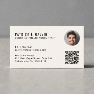 CPA Accountant QR Code Photo Cream Business Card
