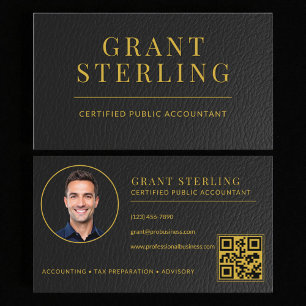 CPA Tax Preparer Accountant Faux Leather QR Code Business Card