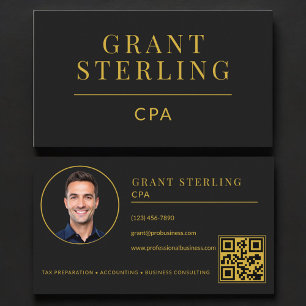 CPA Tax Preparer Accountant QR Code Black Gold  Business Card