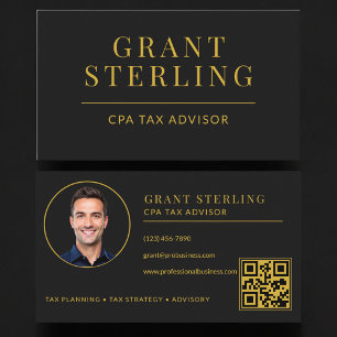 CPA Tax Preparer QR Code Black Gold  Business Card