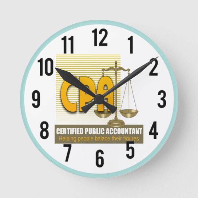 CPA with SCALES LOGO CERTIFIED PUBLIC ACCOUNTANT Round Clock (Front)