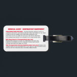 CPAP awareness sleep apnoea warning travel Luggage Tag<br><div class="desc">A white cross on red highlights your ailment,  allergies or medical emergency. Customise your allergy or condition and add your personal details to ensure that someone will save your life or honour your wishes when you are unable to speak for yourself.</div>