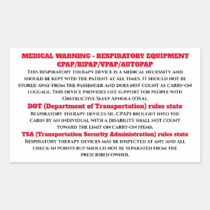 CPAP sleep apnoea warning signage stick on Rectangular Sticker
