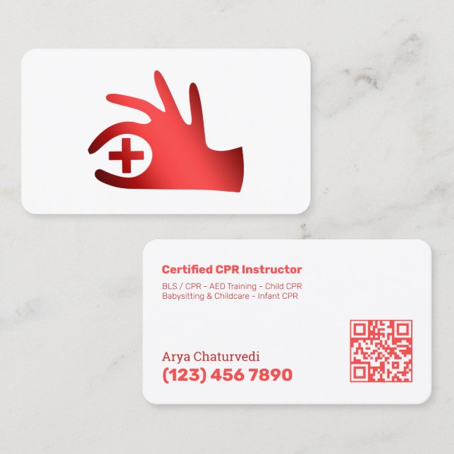 CPR Instructor & First Aid QR Business Card (Front/Back)