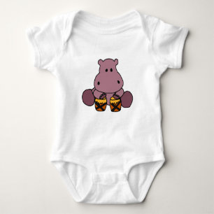 CQ- Awesome Hippo Playing Bongo Drums Baby Bodysuit