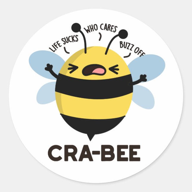 Cra-bee Funny Crabby Bee Pun  Classic Round Sticker (Front)