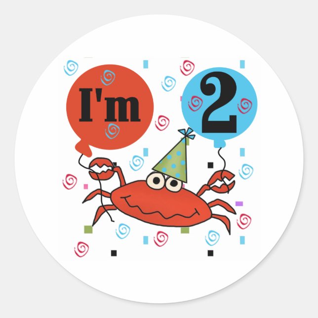 Crab 2nd Birthday Classic Round Sticker (Front)