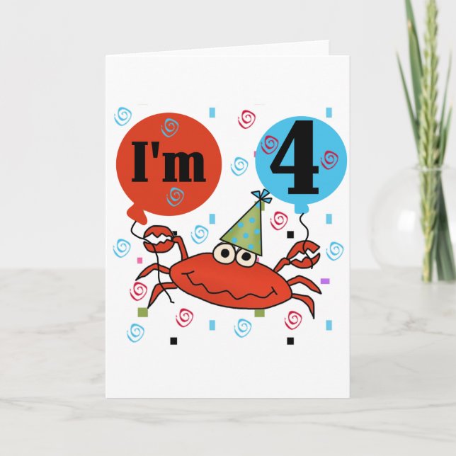 Crab 4th Birthday Tshirts and Gifts Card (Front)