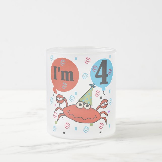 Crab 4th Birthday Tshirts and Gifts Frosted Glass Coffee Mug (Center)