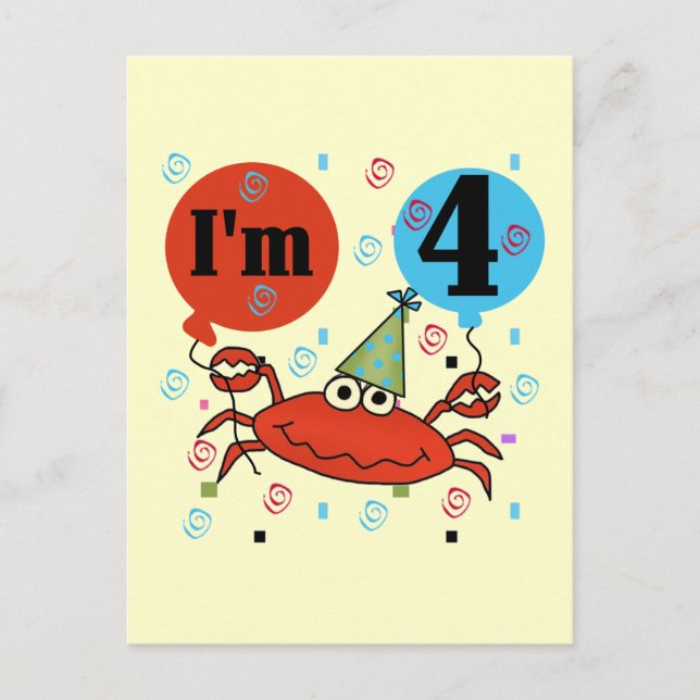 Crab 4th Birthday Tshirts and Gifts Postcard (Front)