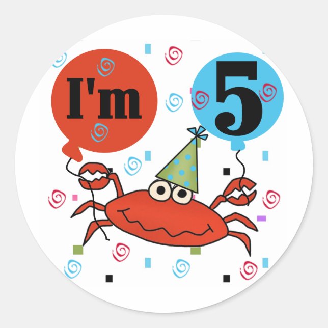 Crab 5th Birthday Tshirts and Gifts Classic Round Sticker (Front)