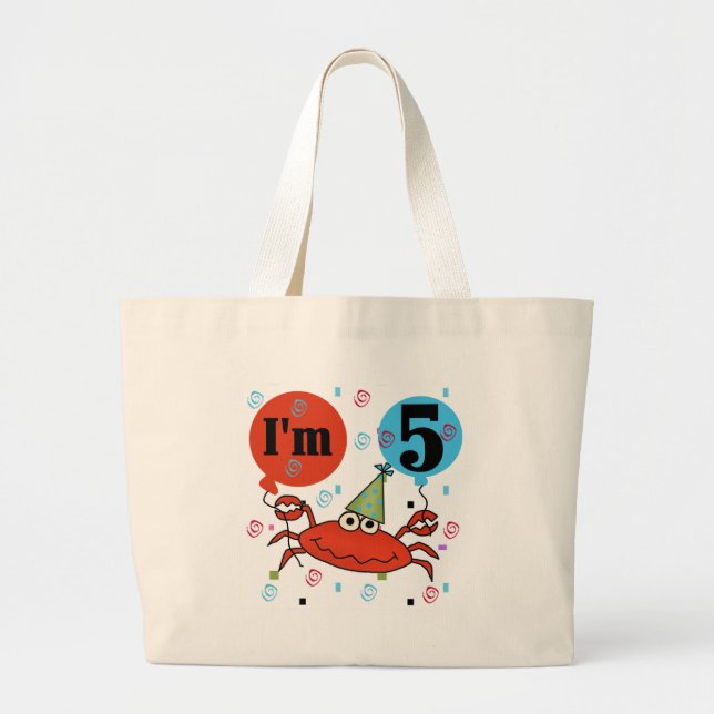 Crab 5th Birthday Tshirts and Gifts Large Tote Bag (Front)
