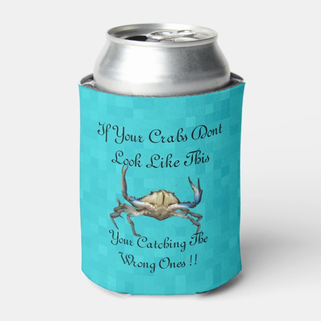 Crab And Funny Catching Crabs Logo, Can Cooler (Can Front)
