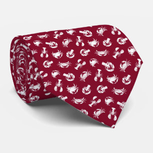 Crab and Lobster Burgundy White Seafood Patterned Tie