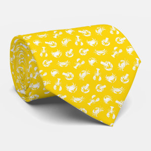 Crab and Lobster Yellow Gold White Seafood Pattern Tie