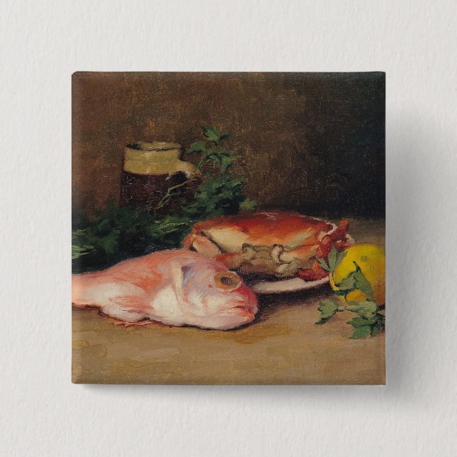 Crab and Red Mullet 15 Cm Square Badge (Front)