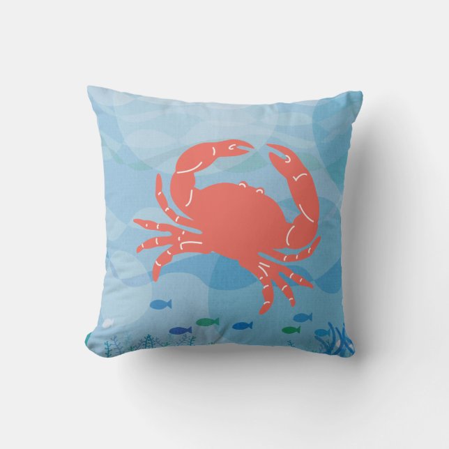 Crab and Sea Fish Nautical Pillow (Front)