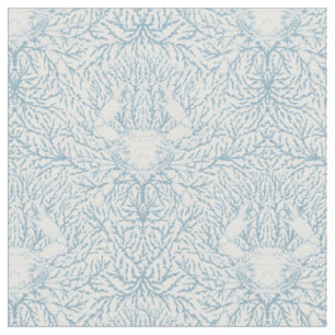 Crab and sea weed, coastal summer in white and lig fabric