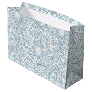 Crab and sea weed, coastal summer in white and lig large gift bag