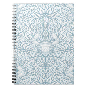 Crab and sea weed, coastal summer in white and lig notebook