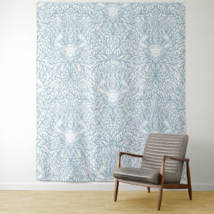 Crab and sea weed, coastal summer in white and lig tapestry