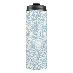 Crab and sea weed, coastal summer in white and lig thermal tumbler