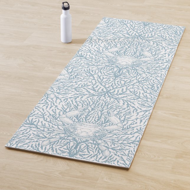 Crab and sea weed, coastal summer in white and lig yoga mat (In Situ)