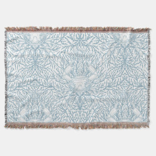 Crab and sea weed,coastal summer in white and ligt throw blanket