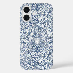 Crab and sea weed in white and navy iPhone 16 case